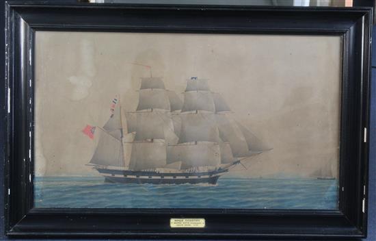 Neapolitan School Portrait of the Barque Dorothy, Commander George Smith, leaving Genoa 1858, 19 x 33.5in.